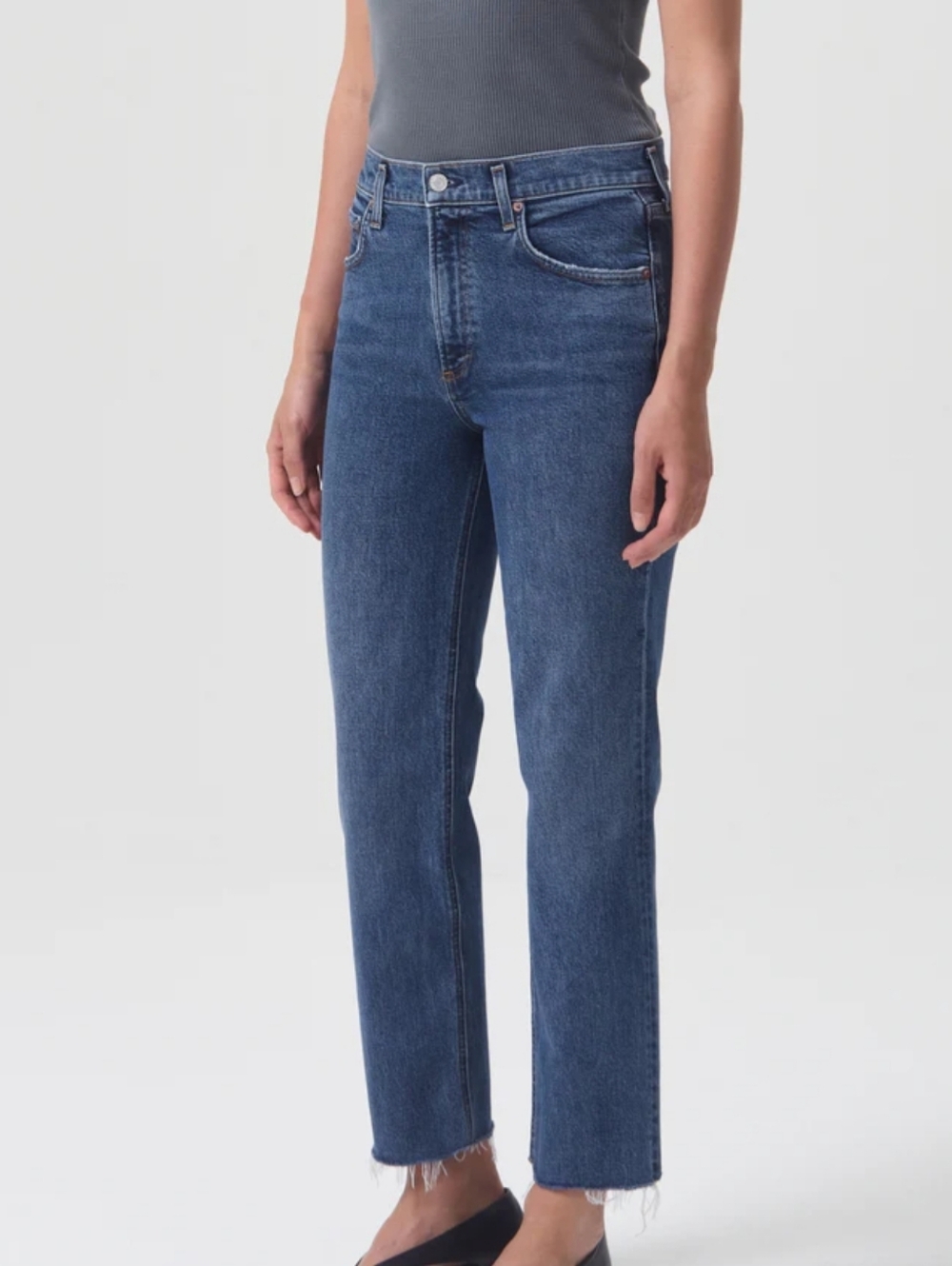 Agolde Kye Mid Rise Straight Crop Ankle Jeans In Mirage Med Wash Womens 23
